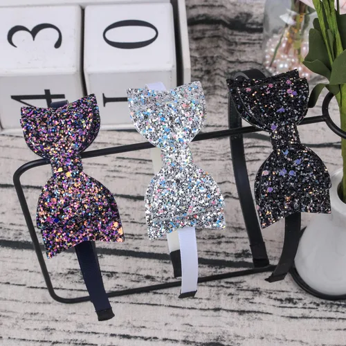 Miniatura 4 de XIMA 10 diademas de plástico con lazo de lentejuelas brillantes para niños, accesorios para el cabello Combinados