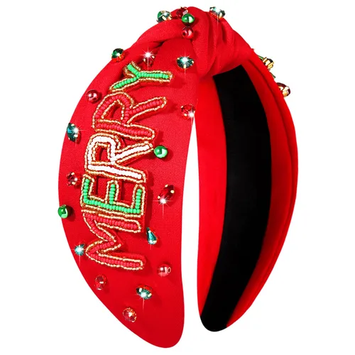 mokkia Diadema de Navidad para Mujeres Accesorios de Navidad Lazo de Navidad Reno Copo de Nieve Diadema Rojo Verde Joyería con Perlas y Pedrería