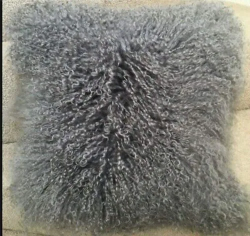 Miniatura 18 de Funda de almohada de piel de cordero mongol tibetano, 100% piel de oveja real, rollo de lana de cordero, cuadrada, decorada para sala de estar, Negro