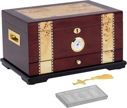 Humidor Supreme Solana de escritorio para puros con cajón de accesorios, bandeja de cedro español y divisores | Caja de almacenamiento para puros