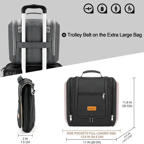 Miniatura 6 de COOSKY Neceser de viaje colgante extragrande para mujeres y hombres, bolsa de higiene, kit organizador de baño y ducha con soportes de banda