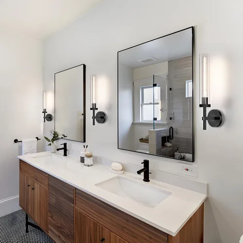 Miniatura 6 de Apliques de pared modernos en negro con cableado integrado, aplique de pared de 21'' con textura estriada para baño, aplique de pared