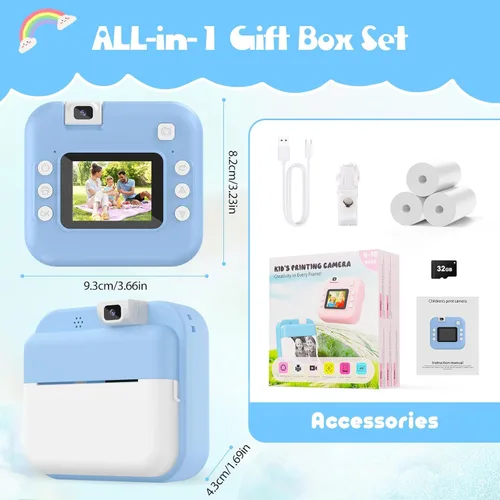 Miniatura 8 de Cámara para niños con impresión instantánea: cámara digital con lente abatible, regalo de cumpleaños para niños y niñas, fotos de impresión Azul