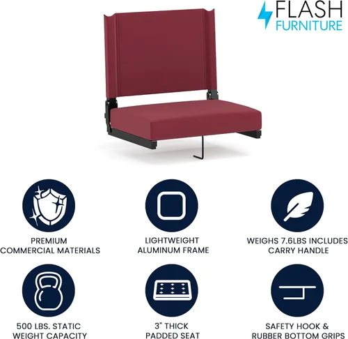 Miniatura 4 de Flash Furniture - asiento cómodo para usar en gradas de Flash - soporta 500 libras Silla de estadio ligera con asa y asiento ultra acolchado