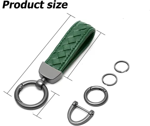 Miniatura 2 de AUCELI Llavero de cuero genuino para automóvil, organizador de llaves de piel de oveja con anillo en D giratorio de 360 grados antipérdida (verde)