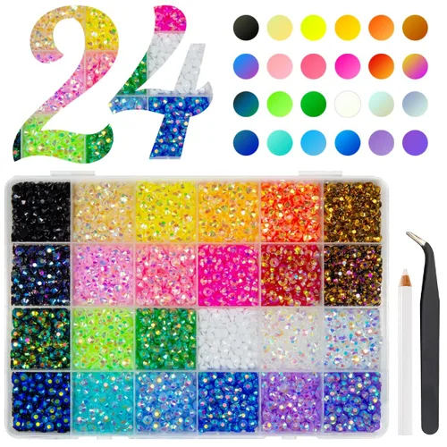 Miniatura 10 de qiipii 24 Color 5mm Piedras de Resina de Cristal de Colores con Parte Trasera Plana para Manualidades, Piedras de Diamantes de Imitación Arcoíris
