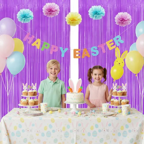 Miniatura 2 de BRAVESHINE Cortinas de Fondo de Fotos de Oropel – 2 Piezas 3.2x8.2 pies Serpentinas de Flecos de Papel Aluminio Morado Pastel para Púrpura pastel