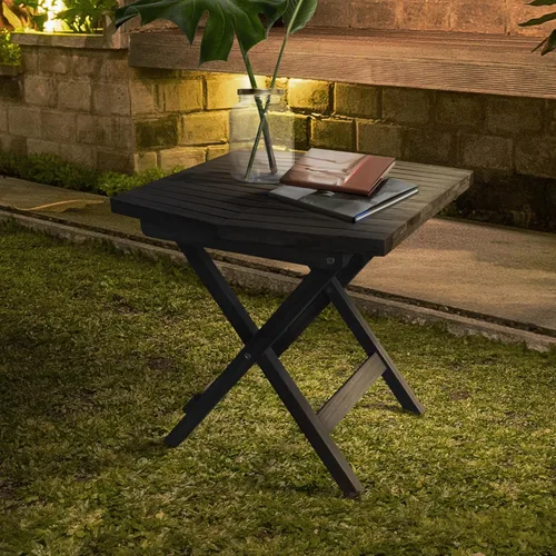 Miniatura 2 de Melino Mesa auxiliar plegable de madera para exteriores, con certificación FSC, acacia resistente a la intemperie, mesa pequeña plegable de madera