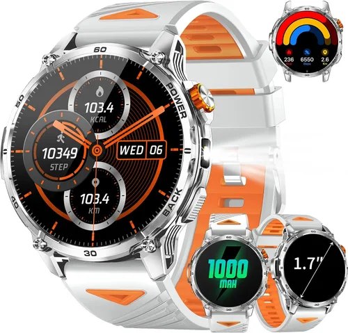 Miniatura 10 de Military Smart Watch for Men, Rugged Tactical Smartwatch with 1000mAh Battery & LED Flashlight, 1.7" HD Fitness Tracker with Bluetooth Call, Heart
