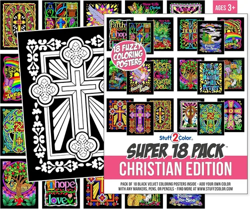Miniatura 4 de Paquete de 18 pósteres de terciopelo difuso para colorear (edición cristiana), ideal para Pascua, regalo religioso, escuela dominical para niños