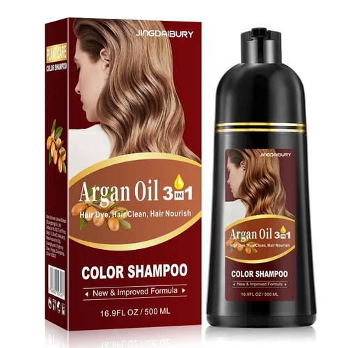 Miniatura 8 de Champú de tinte para el cabello castaño oscuro, champú de color de cabello con aceite de argán para hombres y mujeres, champú 3 en 1 para teñir