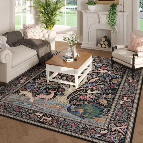 Miniatura 34 de Rugcomf Alfombra de pasillo lavable para cocina 2'6''x8' Alfombra de pasillo para entrada interior floral antideslizante alfombra suave para Azul