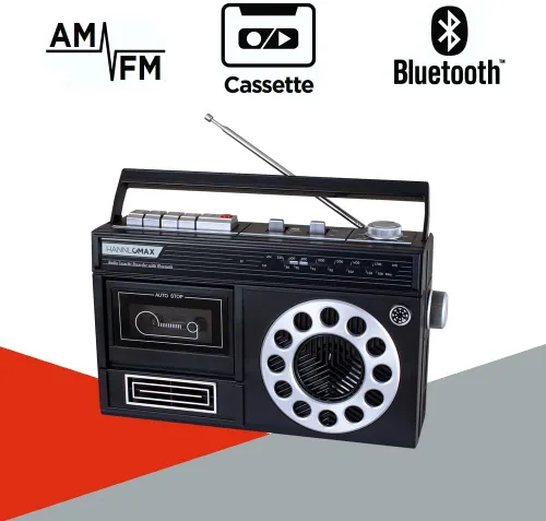 Miniatura 3 de HANNLOMAX HX-601K Grabadora portátil de casete de radio AM/FM con Bluetooth, grabaciones desde micrófono o radio incorporado, conector para Negro
