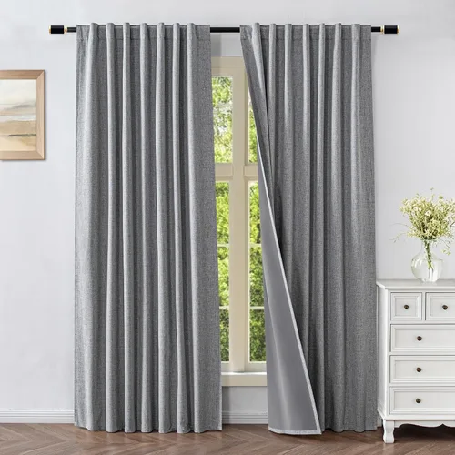 Miniatura 14 de Cortinas opacas para sala de estar, cortinas 100% opacas de 90 pulgadas de largo, juego de 2 paneles de 2 paneles, con aislamiento térmico, pestaña