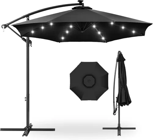 Miniatura 31 de Best Choice Products - Paraguas solar LED de 10 pies para colgar en el mercado o patio Gris