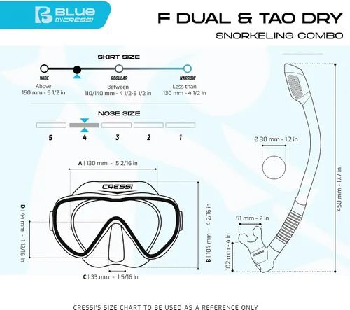 Miniatura 5 de Cressi Máscara de buceo sin marco de lente única y snorkel seco para esnórquel, buceo, F-Dual y Tao Dry: diseñado en Italia