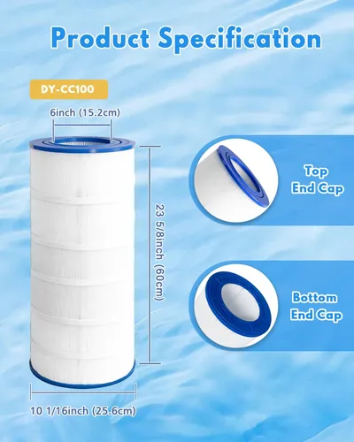 Miniatura 2 de Cartucho de filtro para piscina PAP100, 3000 GPH, tapas resistentes al cloro, construcción resistente