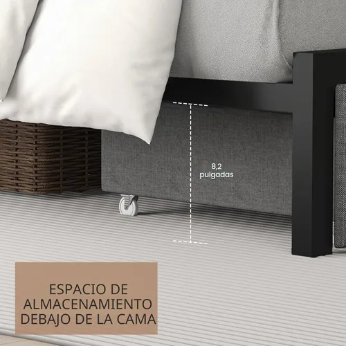 Miniatura 6 de Cikunasi Base de cama tamaño Queen con cabecero y almacenamiento, base de cama con plataforma de cajones con estación de carga y luz LED, Gris
