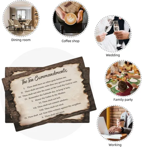 Miniatura 7 de Juego de 4 manteles individuales de los 10 mandamientos, manteles religiosos de los 10 mandamientos lavables de doble cara para cocina, comedor