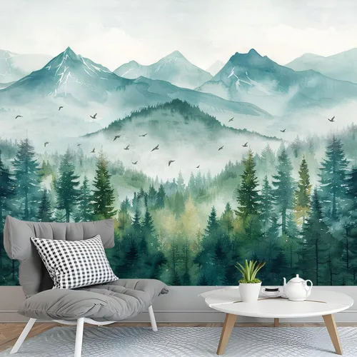 Miniatura 11 de Atrippy Tapiz verde de naturaleza forestal para dormitorio, paisaje brumoso, telón de fondo para colgar en la pared, mural de pared grande, tapices