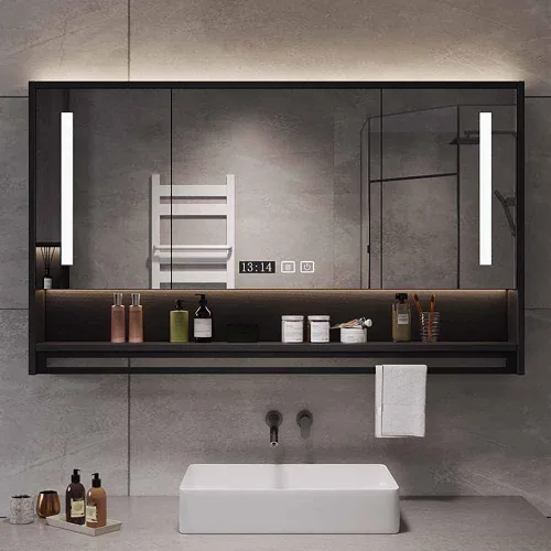 Miniatura 10 de Armario moderno de pared de baño de 40 x 30 pulgadas, gabinete inteligente con espejo de tocador con antivaho, botiquín iluminado por LED