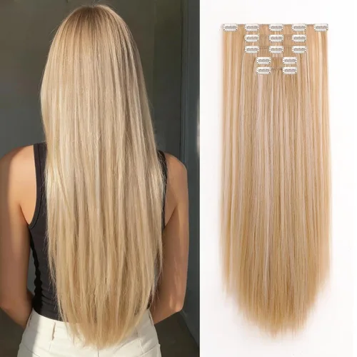 Miniatura 27 de Extensiones de cabello sintético con clip, color burdeos de 18 pulgadas de largo, invisibles, gruesas, extensiones de cabello lacio con clips, 5