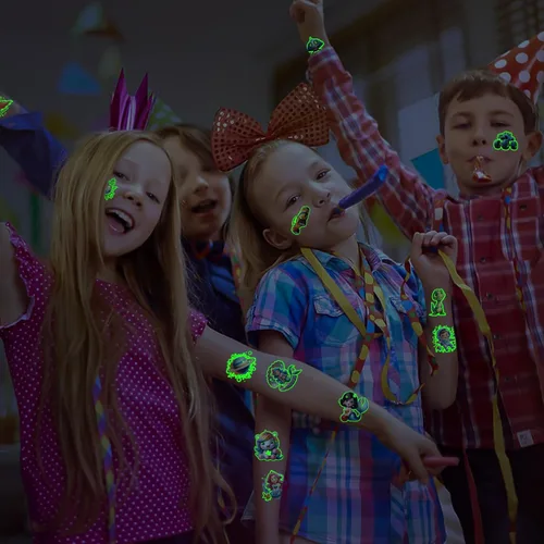 Miniatura 6 de Tatuajes Temporales Luminosos para Niños, Adhesivos de Estilos Mixtos de Tatuajes Falsos que Brillan en la Oscuridad con Sirena, Camión, Coche
