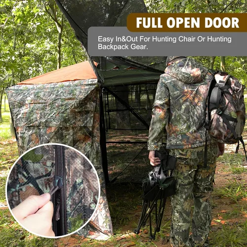 Miniatura 3 de Hunting Blind for 2-3 Person, See-Through Ground Blind with Silent Zipper and Orange Top, Portable Pop-Up Tent for Deer and Turkey Hunting with