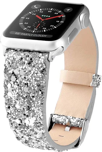 Miniatura 11 de Bling Band Compatible with Apple Watch Bands 38mm 40mm 41mm 42mm 44mm 45mm 46mm 49mm Ultra 3/2/1, Glitter Sparkle Leather Strap For iWatch Band