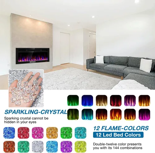 Miniatura 6 de Chimenea eléctrica empotrada y montada en la pared, calentador de chimenea y chimenea lineal, chimenea eléctrica ultrafina, bajo ruido