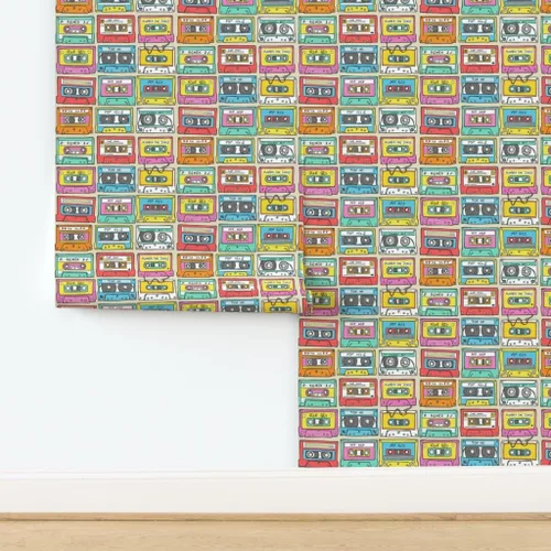 Miniatura 4 de Muestras de papel tapiz extraíbles, cinta de mezcla de música más pequeña, retro vintage de los años 90, papel pintado prepegado personalizado por