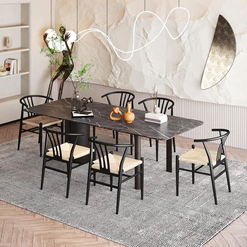 Miniatura 9 de Topeakmart Juego de 2 sillas de comedor de metal, sillas industriales de respaldo alto, sillas de comedor modernas de mediados de siglo, color negro