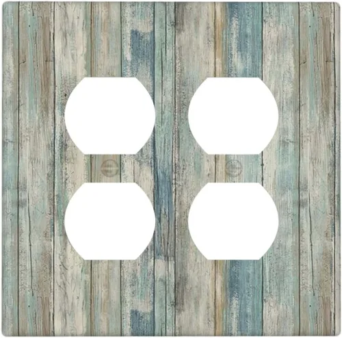 Miniatura 56 de Placa de pared dúplex de receptáculo de dispositivo de 1 gang de madera envejecida blanca gris con veta de tablón, cubierta de enchufe eléctrico