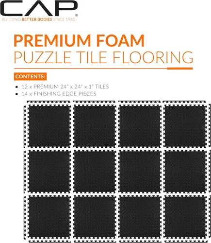 Miniatura 2 de CAP Puzzle Exercise Mats 1” Thick EVA Interlocking Foam Tiles for Home Gym Flooring Multiple Options Diamond - Negro