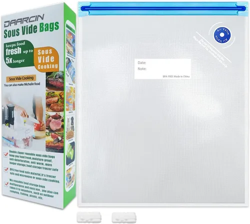Miniatura 9 de Juego de 15 bolsas supergrandes para Sous Vide, bolsas selladoras al vacío reutilizables sin BPA y 2 clips de sellado para almacenamiento