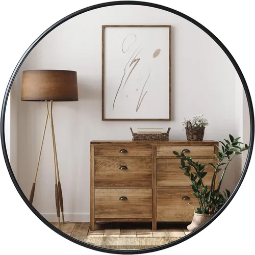 Miniatura 10 de Growsun - Espejo redondo negro de 28 pulgadas, espejo circular montado en la pared para decoración de baño y sala de estar