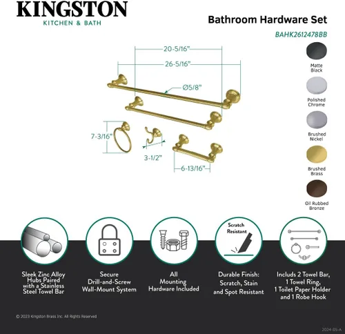 Miniatura 3 de Kingston Brass BAHK2612478BB Provence - Juego de accesorios de baño, latón cepillado, 24 x 3.5 x 2.56 pulgadas Cobrizo cepillado