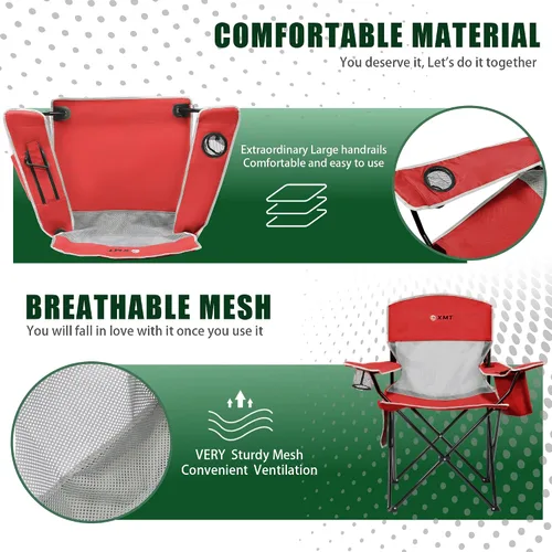 Miniatura 7 de Silla plegable portátil para exteriores con portavasos y bolsa enfriadora, malla transpirable, reposabrazos anchos, diseño ergonómico para 01-rojo