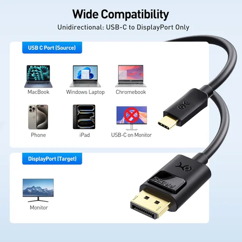Miniatura 6 de Cable Matters - cable 60 Hz USB-C para DisplayPort 4K (compatible con puerto Thunderbolt 3), Negro