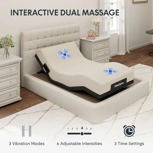 Miniatura 6 de FLEXISPOT Base de cama ajustable individual XL + colchón de espuma viscoelástica de gel refrescante de 12 pulgadas, masaje, inclinación de cabeza
