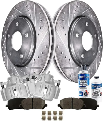 Miniatura 79 de Detroit Axle - Rotores de freno para Ford 2013-2019 Explorer Taurus Flex Lincoln MKT MKS, rotores de freno de disco ranurados perforados de repuesto