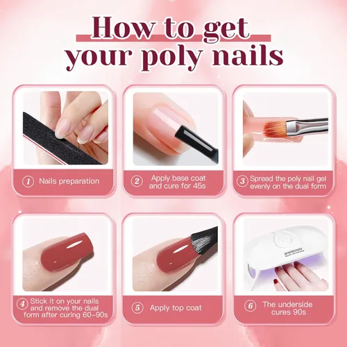 Miniatura 7 de JEWHITENY Kit de 14 piezas de gel de uñas poli, kit de gel de extensión poli, kit de iniciación con solución deslizante, juego de extensión