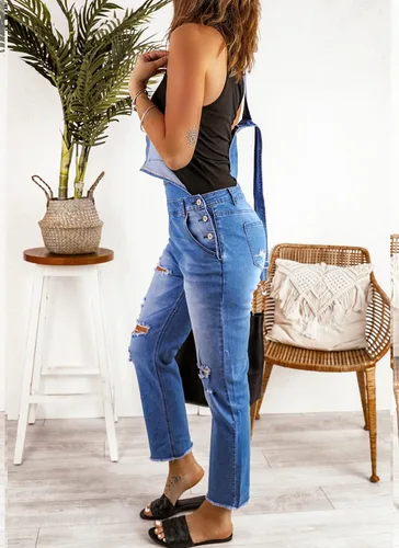 Miniatura 5 de luvamia - Overol de mezclilla ajustable y elástico para mujer, con pechera, jeans, pantalones, jumpsuits