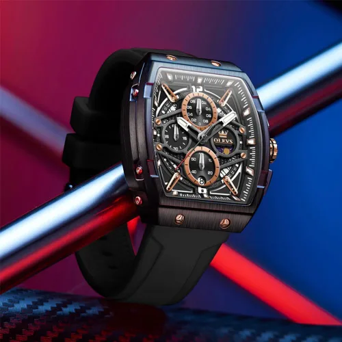 Miniatura 6 de OLEVS Men Watches Business Dress Chronograph Big Square Quartz Analog Male Watch Silicone Strap Waterproof Date Gift Mens Wrsit Watch Silver