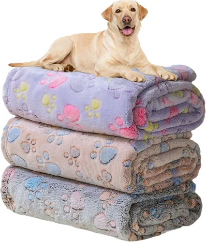 Miniatura 19 de Manta Suave para Perros para Perros Grandes - Manta Mullida para Mascotas para Gatos y Cachorros, Manta Reversible con Diseño de Huellas de Pata gris