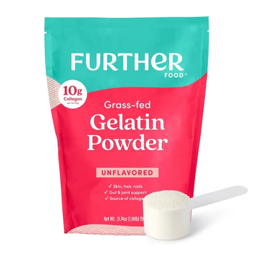 Further Food Gelatina en Polvo Premium – Sin Sabor, de Piel de Res Alimentada con Pasto y Criada en Pastizales, Sin OMG, Sin Azúcar, Apta para Keto