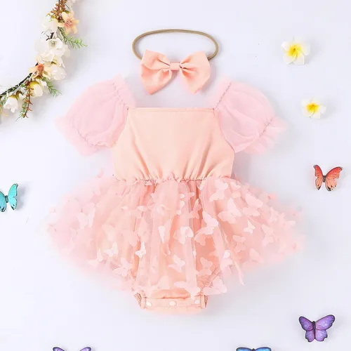 Miniatura 2 de Newborn Baby Girl 1st Birthday Outfit Floral Lace Tulle Romper Tutu Dress Headband Infant Princess Summer Clothes
