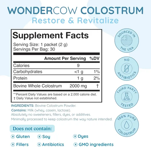 Miniatura 2 de WONDERCOW Suplemento de Calostro en Polvo para la Salud Intestinal, Apoyo Inmunológico, Recuperación Muscular y Bienestar Superalimento