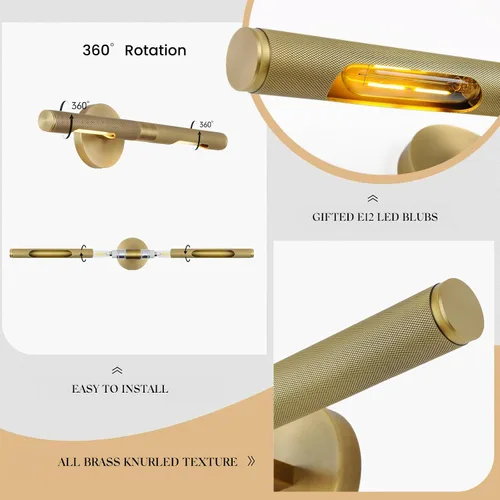 Miniatura 3 de Luz de cuadro roscada con cableado fijo, luz de cuadro de latón de 19 pulgadas para pared, luces de arte doradas regulables, aplique giratorio