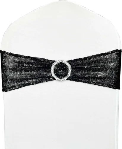 Miniatura 22 de Bandas para Sillas con Lentejuelas Elásticas Lazos de Spandex Poliéster para Fiestas Hotel Bodas Banquetes Decoración - 6 Piezas Aqua Sparkling